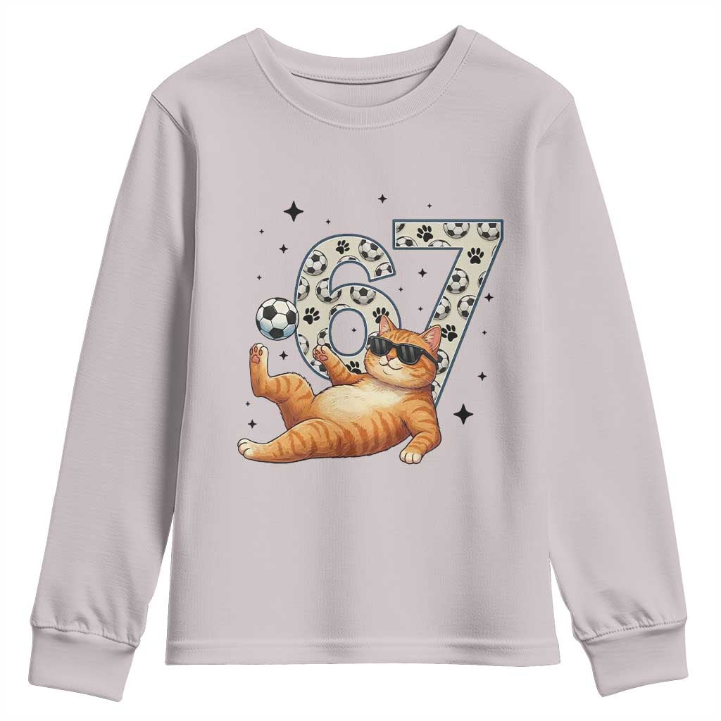 Funny Cat Playing Soccer Youth Sweatshirt Six Seven Meme