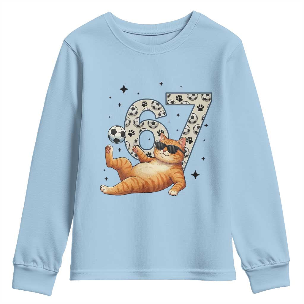 Funny Cat Playing Soccer Youth Sweatshirt Six Seven Meme