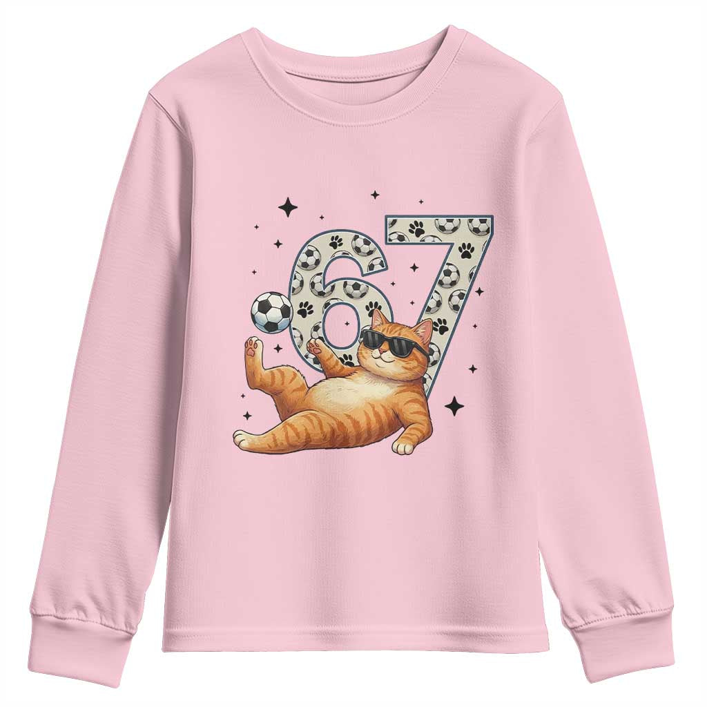 Funny Cat Playing Soccer Youth Sweatshirt Six Seven Meme