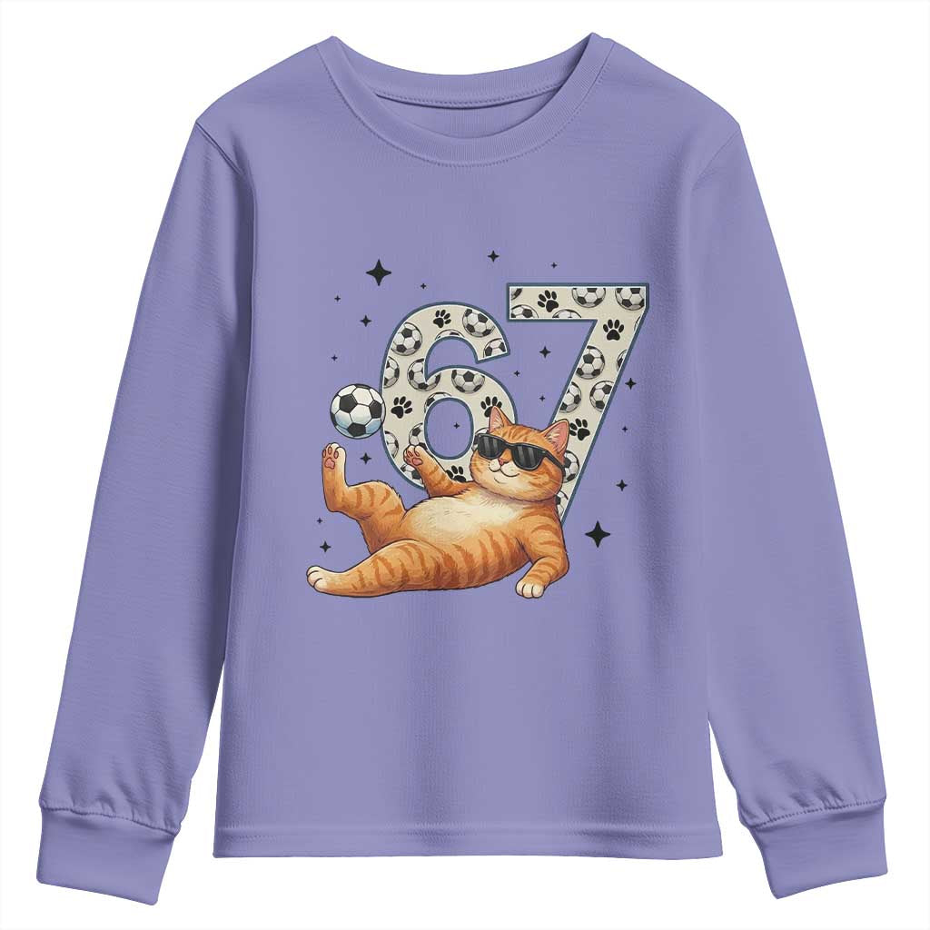 Funny Cat Playing Soccer Youth Sweatshirt Six Seven Meme