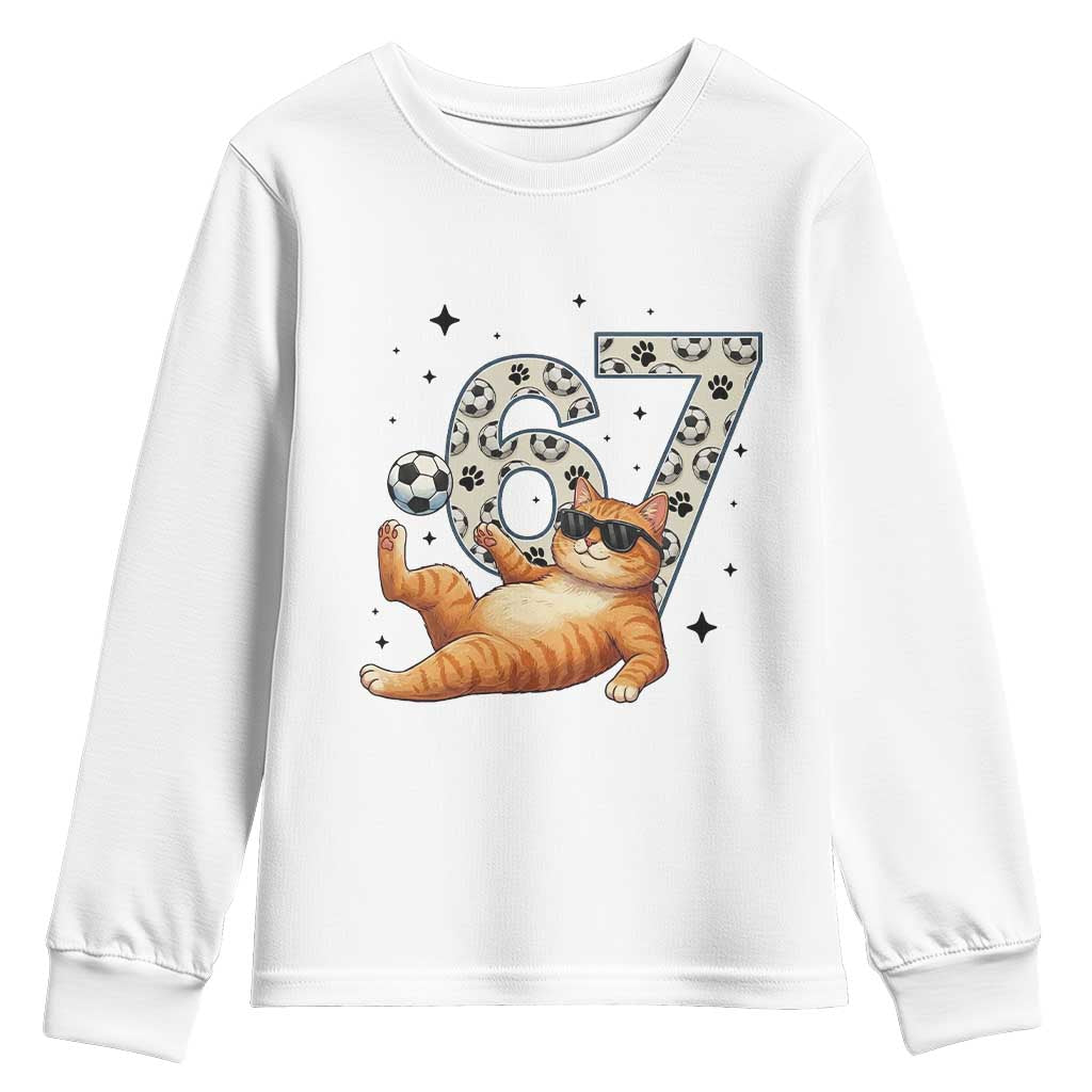 Funny Cat Playing Soccer Youth Sweatshirt Six Seven Meme