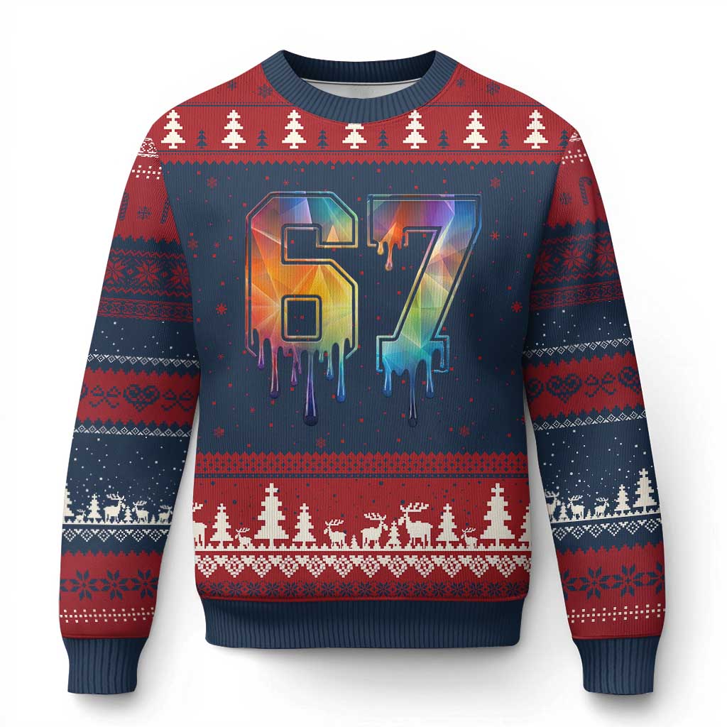 Funny Six Seven Prism Effect Printed Meme Ugly Christmas Sweater