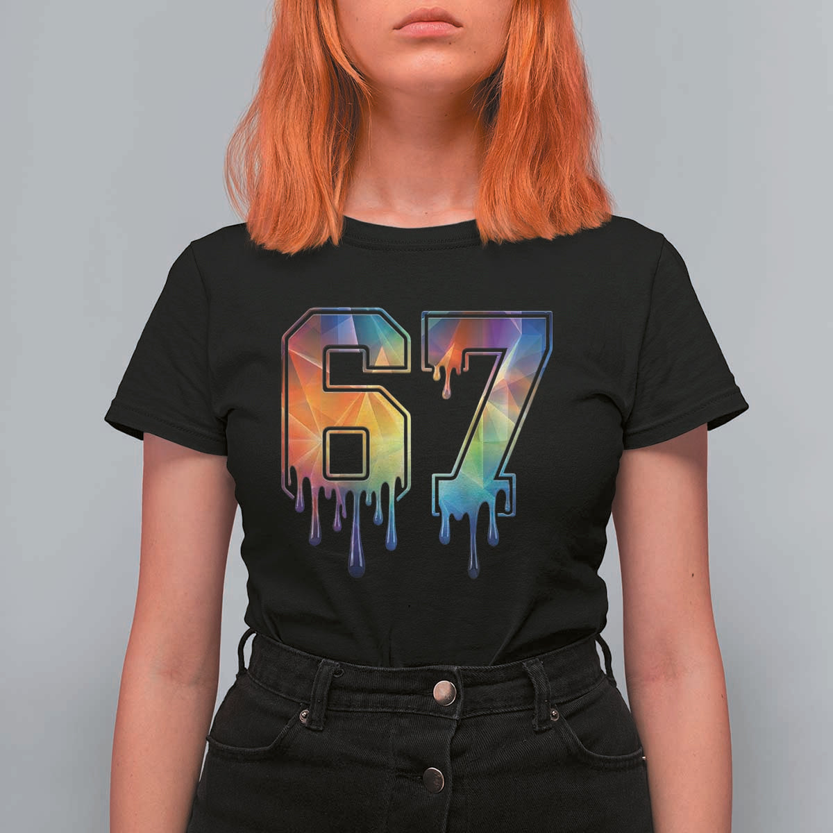 Funny Six Seven Prism Effect Printed Meme T Shirt For Women