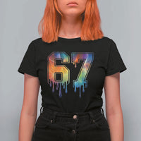 Funny Six Seven Prism Effect Printed Meme T Shirt For Women