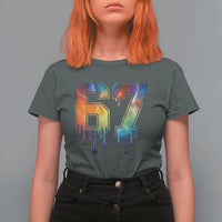 Funny Six Seven Prism Effect Printed Meme T Shirt For Women