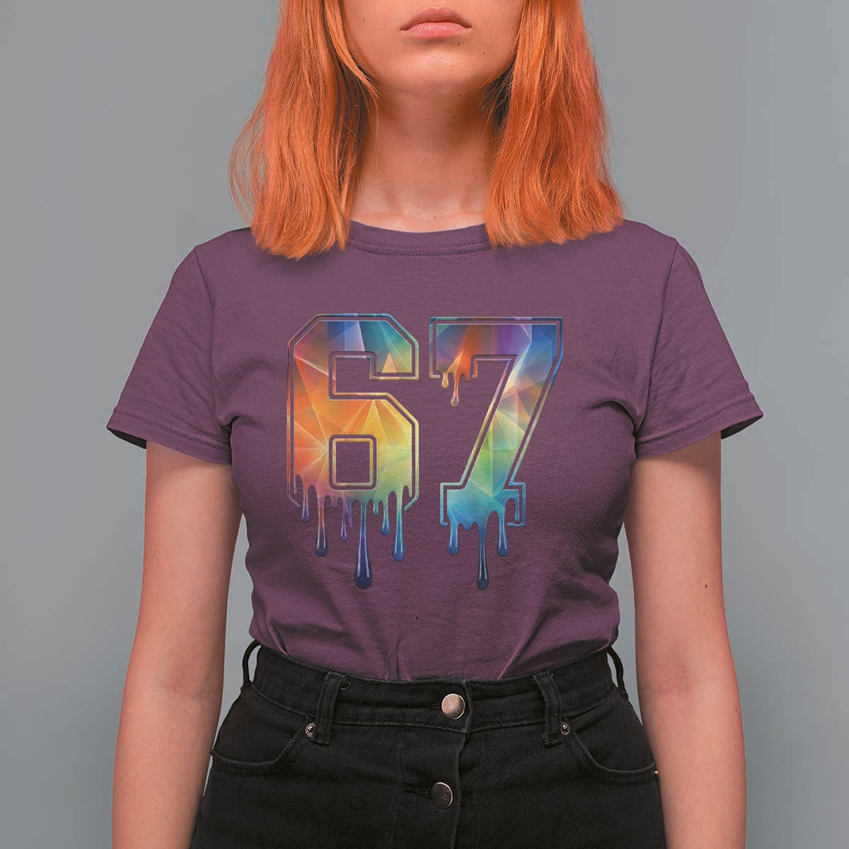 Funny Six Seven Prism Effect Printed Meme T Shirt For Women