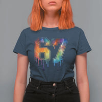 Funny Six Seven Prism Effect Printed Meme T Shirt For Women