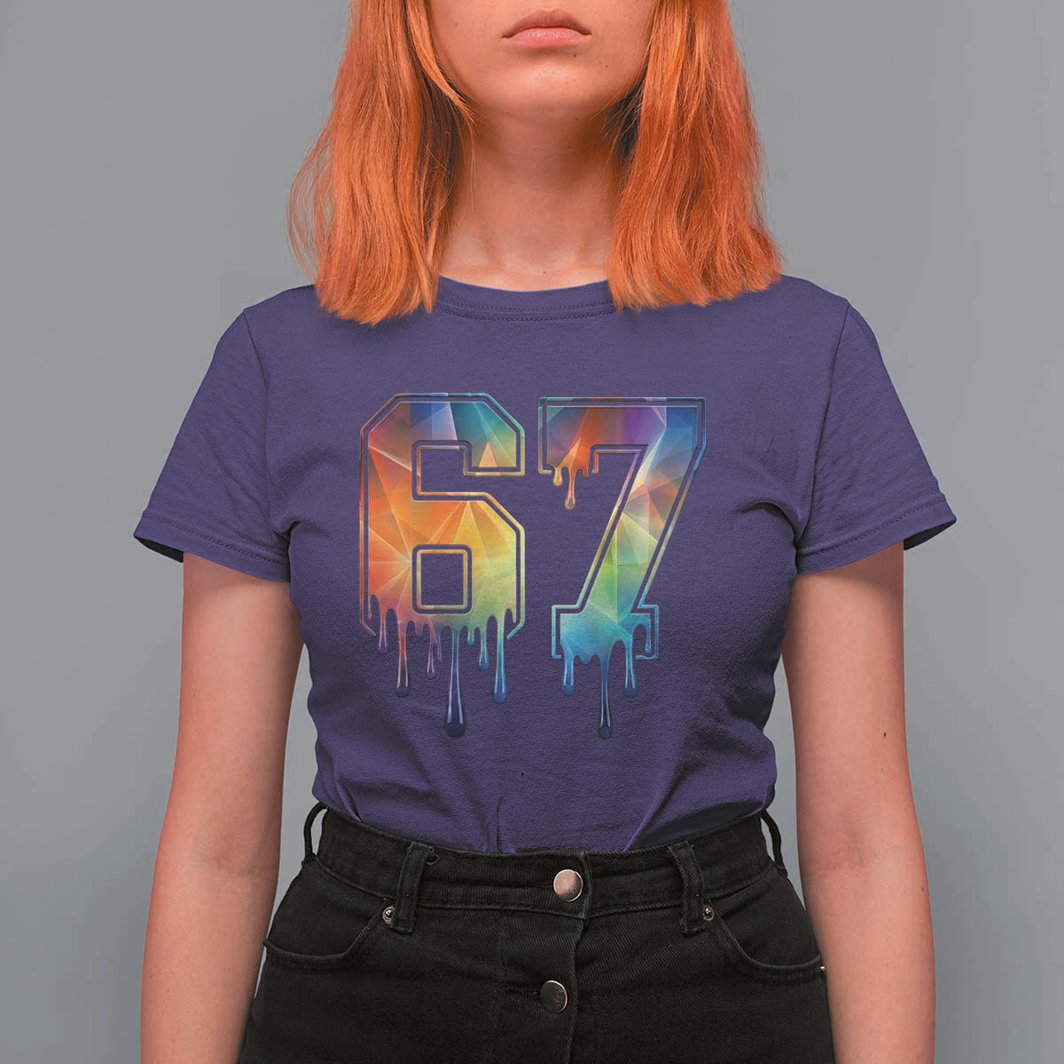 Funny Six Seven Prism Effect Printed Meme T Shirt For Women
