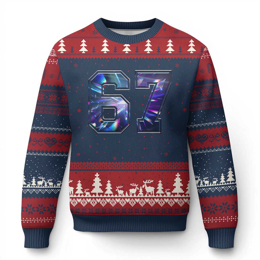 Prism Rainbow Effect Printed Ugly Christmas Sweater Six Seven 67 Meme