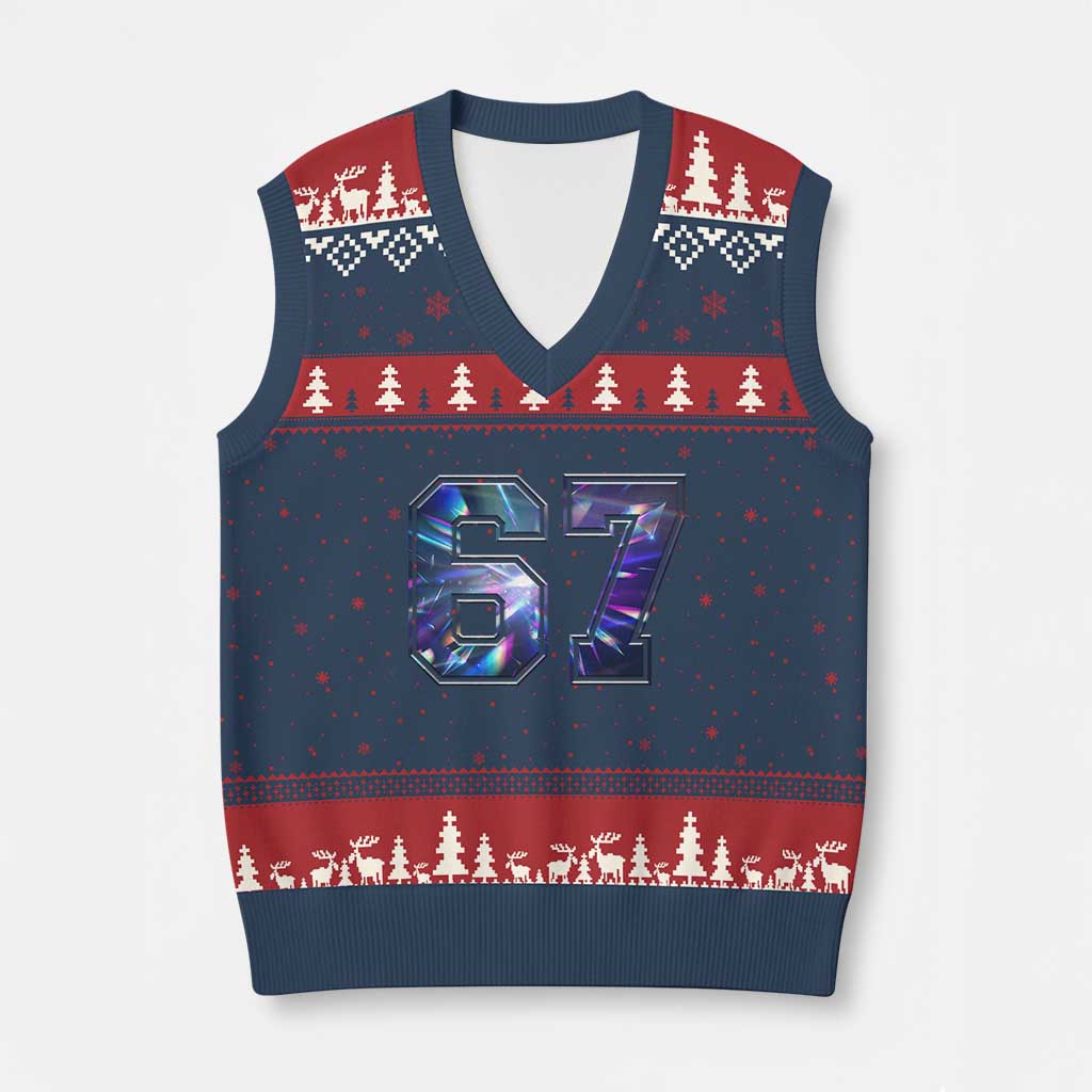 Prism Rainbow Effect Printed V-Neck Knit Sweater Vest Six Seven 67 Meme