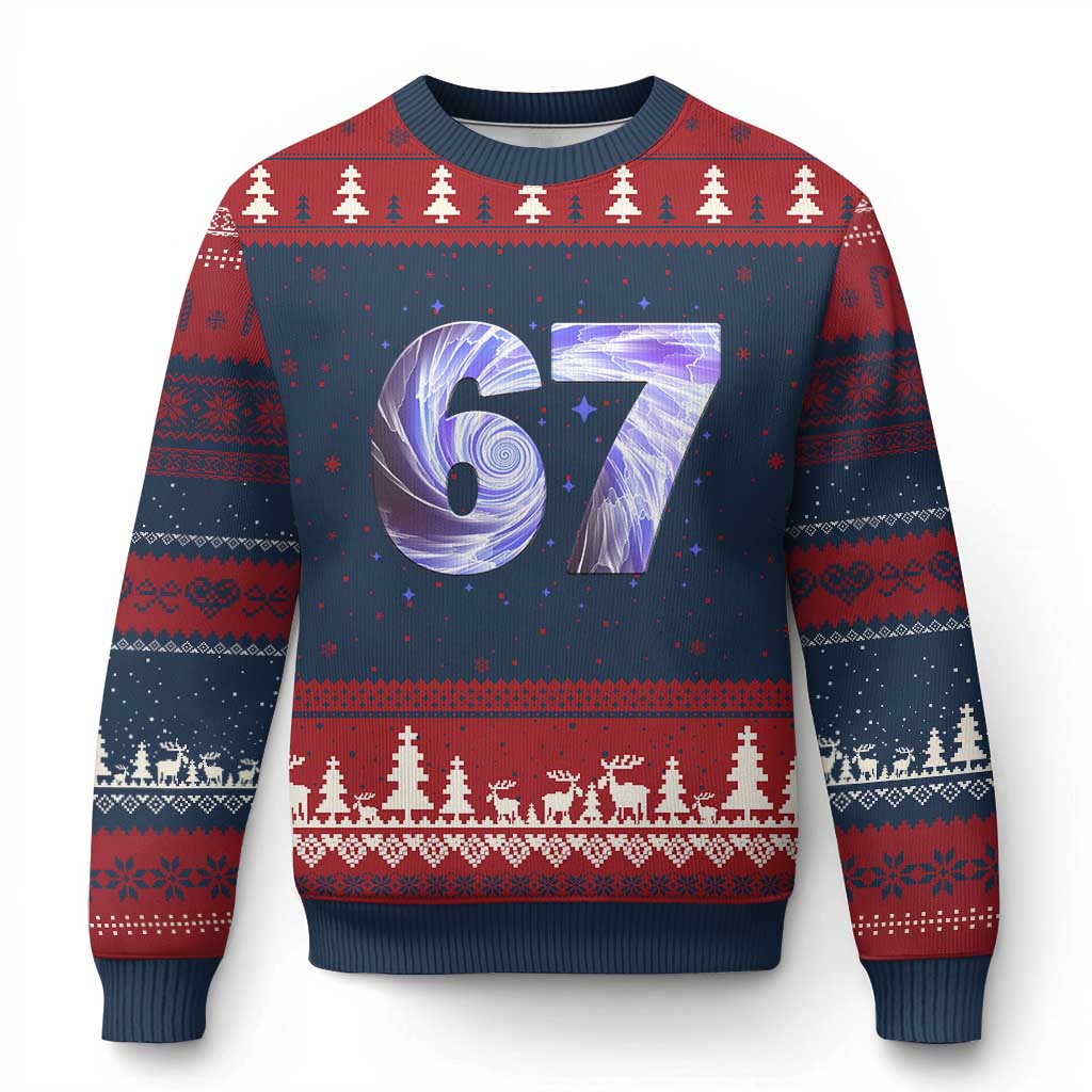 Swirl Effect Printed Six Seven Meme Ugly Christmas Sweater Gen Z Alpha Gift