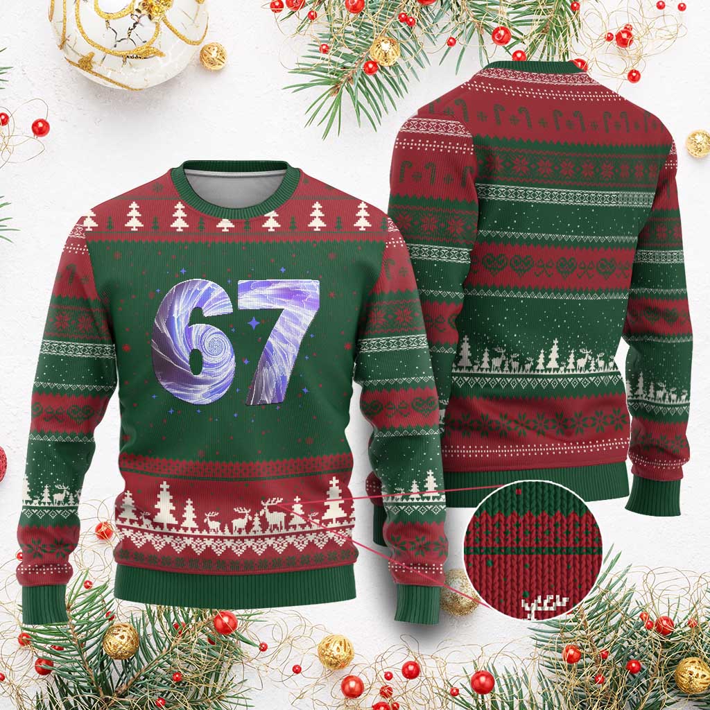 Swirl Effect Printed Six Seven Meme Ugly Christmas Sweater Gen Z Alpha Gift