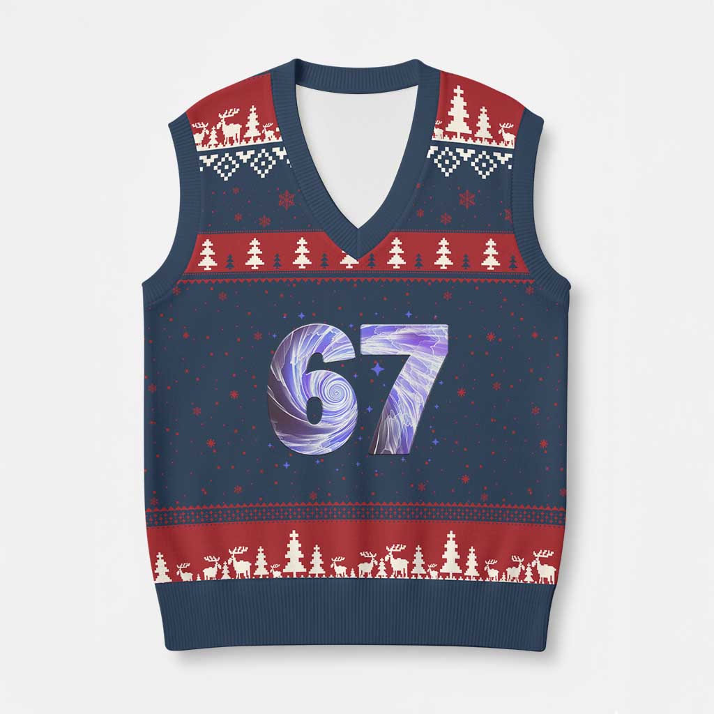 Swirl Effect Printed Six Seven Meme V-Neck Knit Sweater Vest Gen Z Alpha Gift
