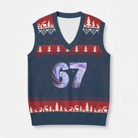 Swirl Effect Printed Six Seven Meme V-Neck Knit Sweater Vest Gen Z Alpha Gift