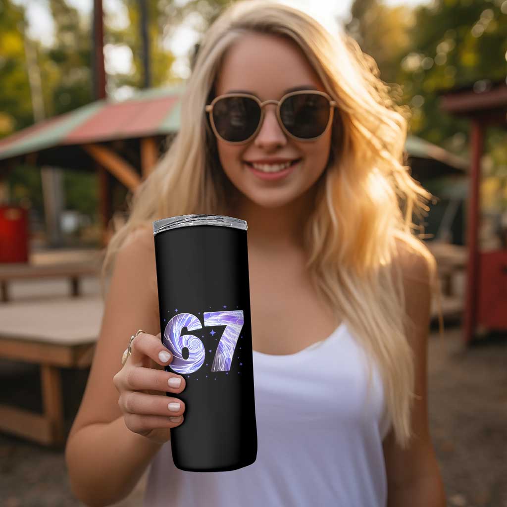 Swirl Effect Printed Six Seven Meme Skinny Tumbler Gen Z Alpha Gift