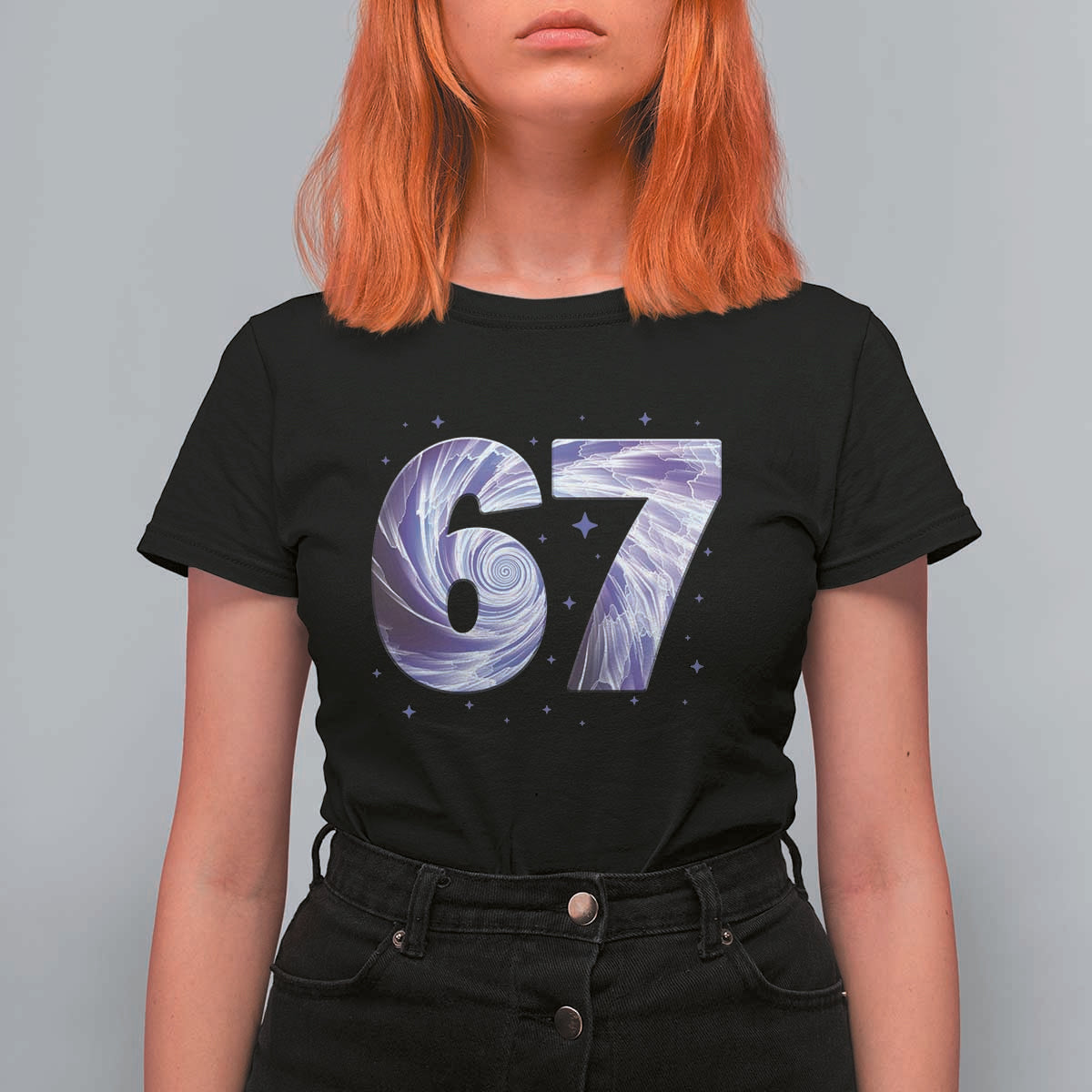 Swirl Effect Printed Six Seven Meme T Shirt For Women Gen Z Alpha Gift