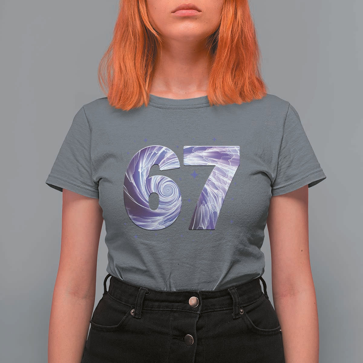 Swirl Effect Printed Six Seven Meme T Shirt For Women Gen Z Alpha Gift
