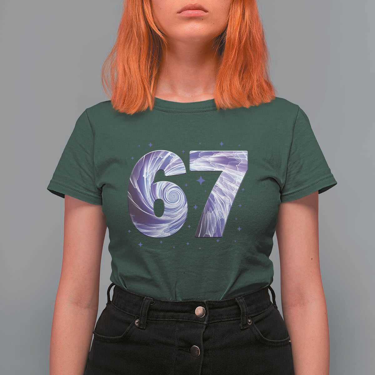 Swirl Effect Printed Six Seven Meme T Shirt For Women Gen Z Alpha Gift