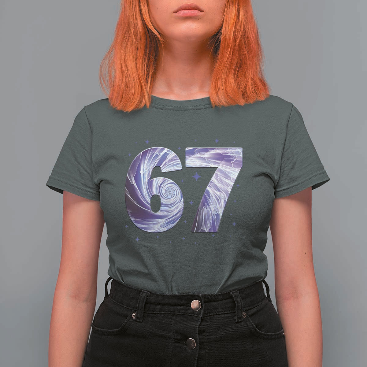 Swirl Effect Printed Six Seven Meme T Shirt For Women Gen Z Alpha Gift