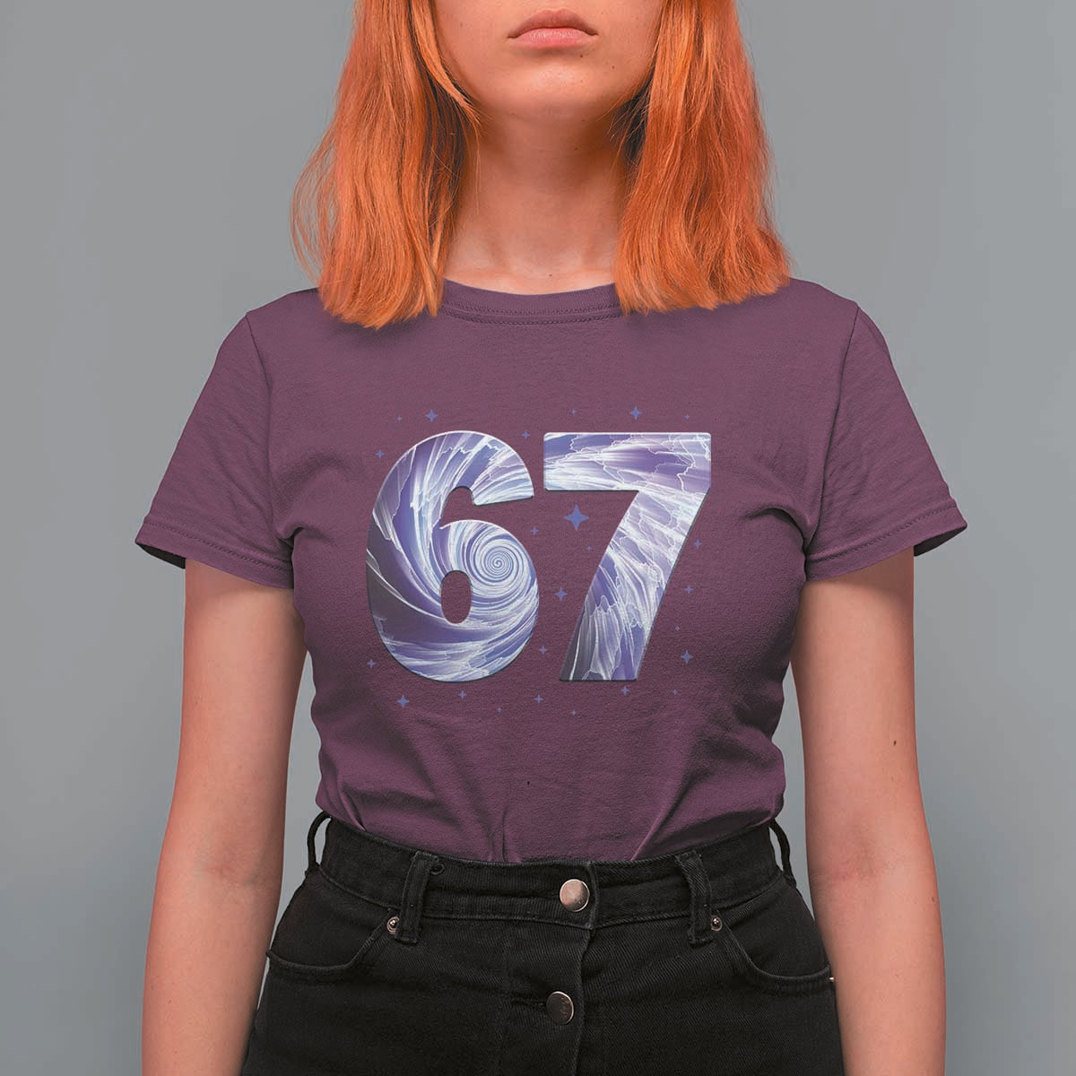 Swirl Effect Printed Six Seven Meme T Shirt For Women Gen Z Alpha Gift