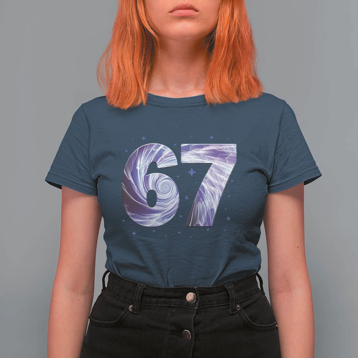 Swirl Effect Printed Six Seven Meme T Shirt For Women Gen Z Alpha Gift