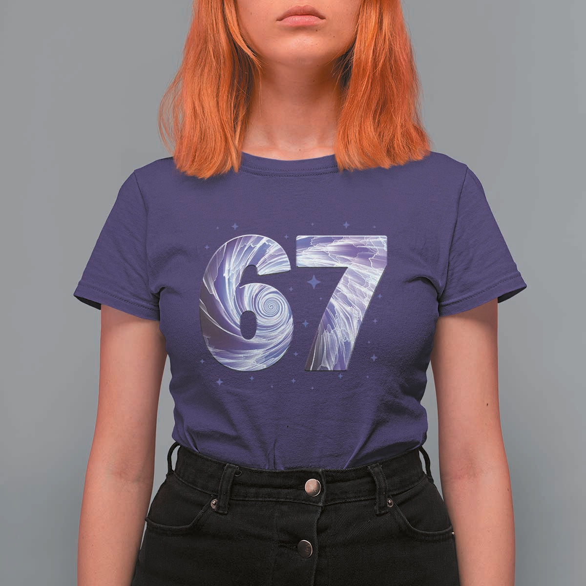 Swirl Effect Printed Six Seven Meme T Shirt For Women Gen Z Alpha Gift