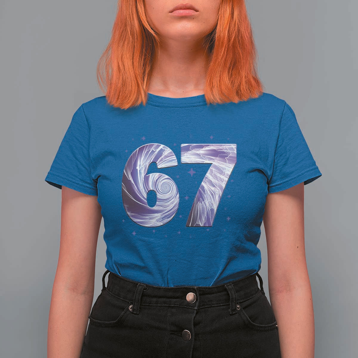 Swirl Effect Printed Six Seven Meme T Shirt For Women Gen Z Alpha Gift