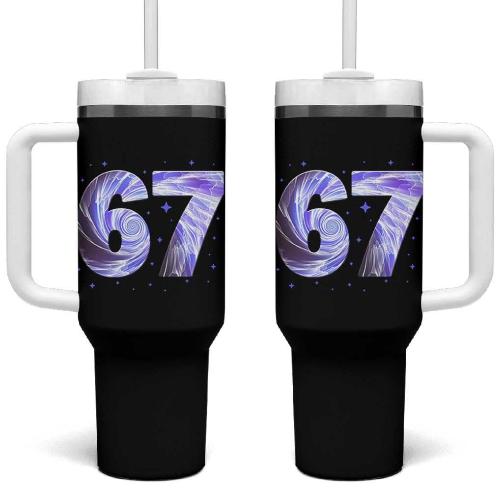 Swirl Effect Printed Six Seven Meme Tumbler With Handle Gen Z Alpha Gift