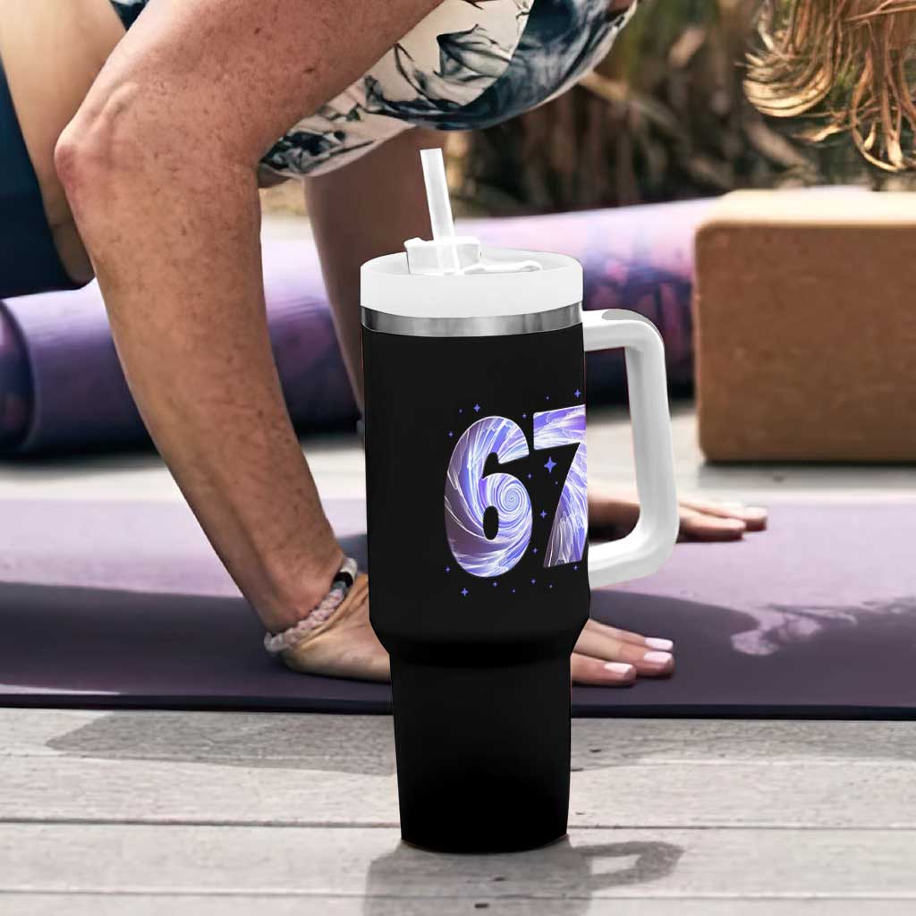 Swirl Effect Printed Six Seven Meme Tumbler With Handle Gen Z Alpha Gift