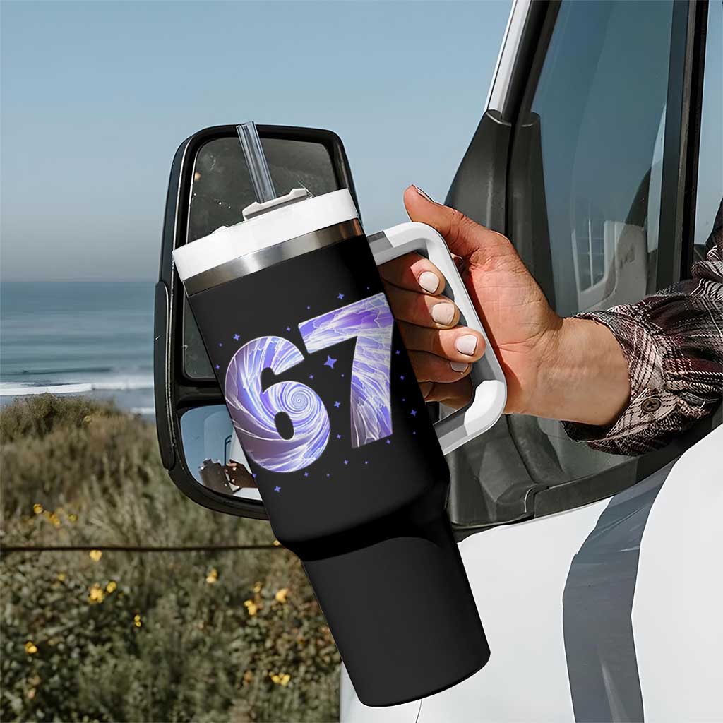 Swirl Effect Printed Six Seven Meme Tumbler With Handle Gen Z Alpha Gift