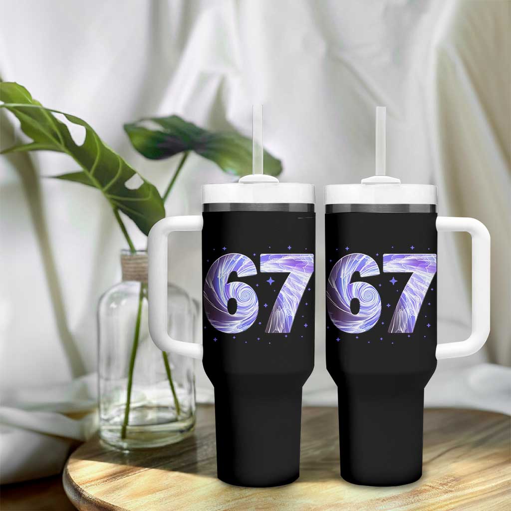 Swirl Effect Printed Six Seven Meme Tumbler With Handle Gen Z Alpha Gift