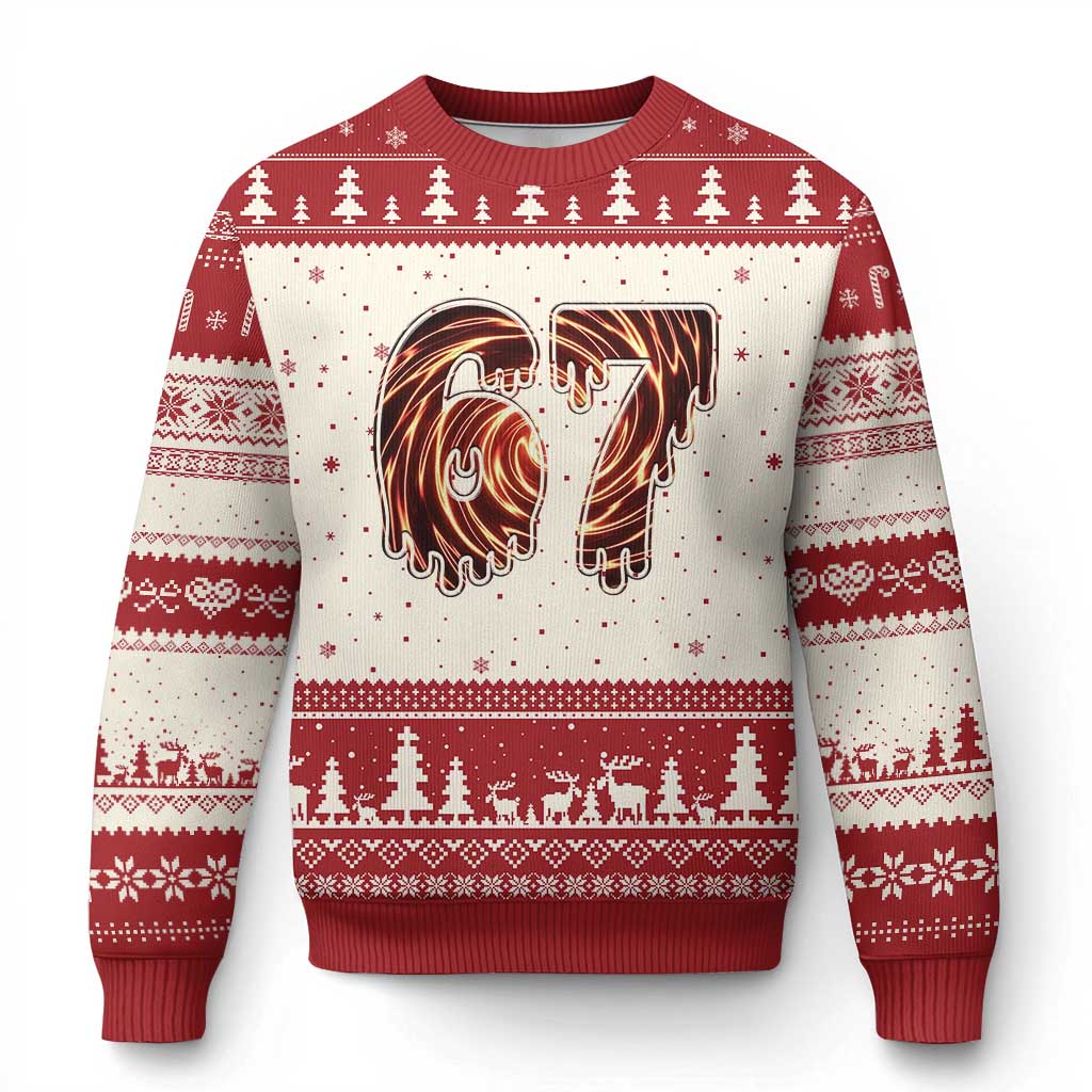 Fire Swirl Effect Printed Ugly Christmas Sweater Six Seven Meme