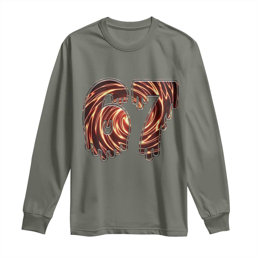 Fire Swirl Effect Printed Long Sleeve Shirt Six Seven Meme