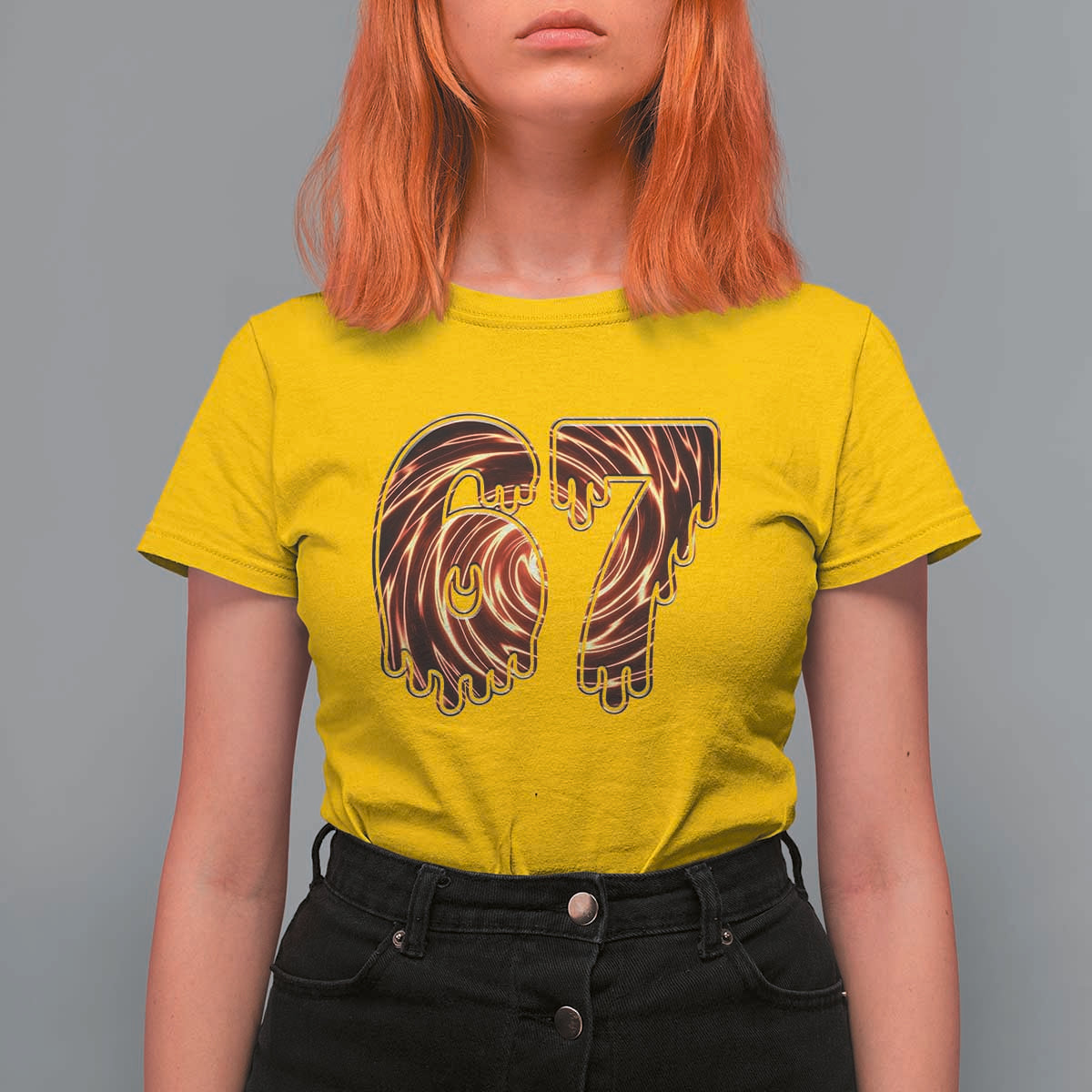 Fire Swirl Effect Printed T Shirt For Women Six Seven Meme