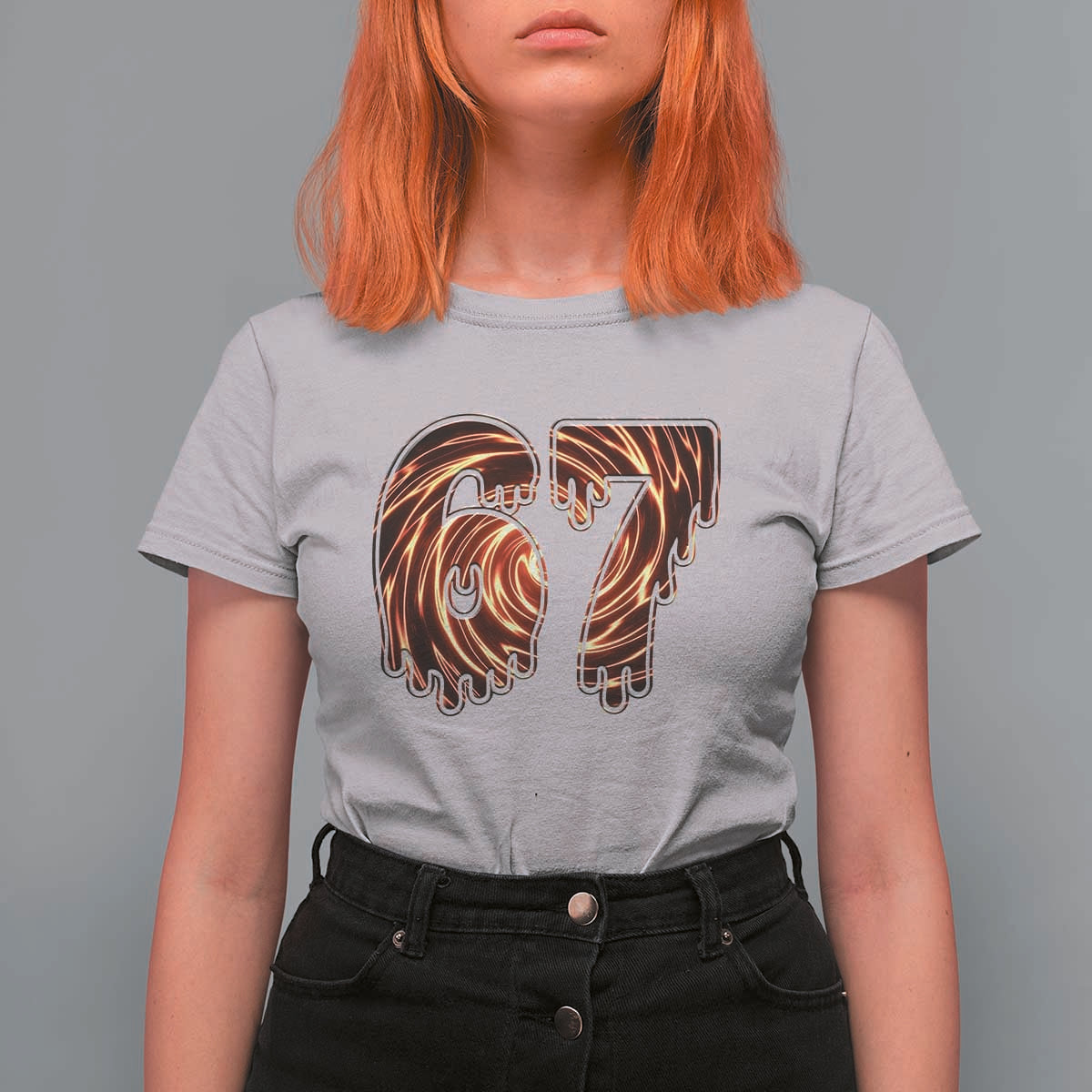 Fire Swirl Effect Printed T Shirt For Women Six Seven Meme