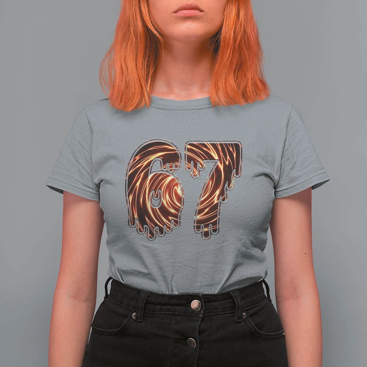Fire Swirl Effect Printed T Shirt For Women Six Seven Meme