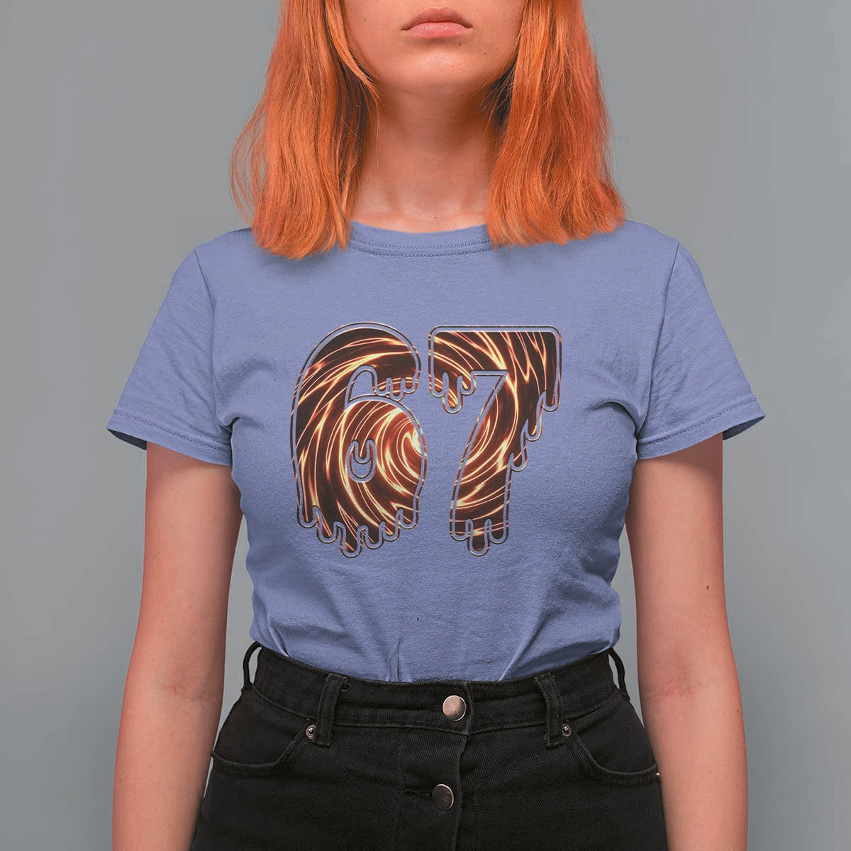 Fire Swirl Effect Printed T Shirt For Women Six Seven Meme