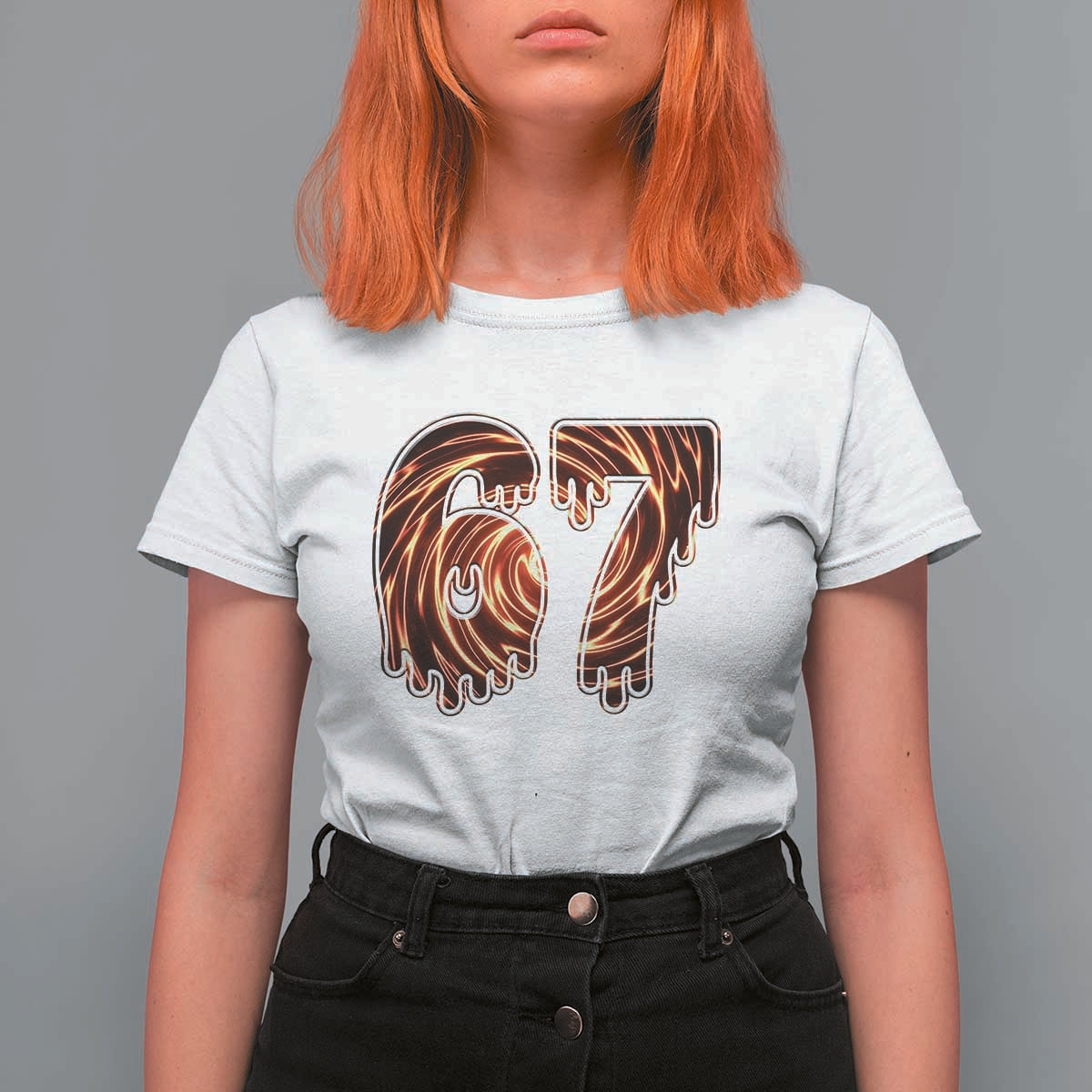 Fire Swirl Effect Printed T Shirt For Women Six Seven Meme
