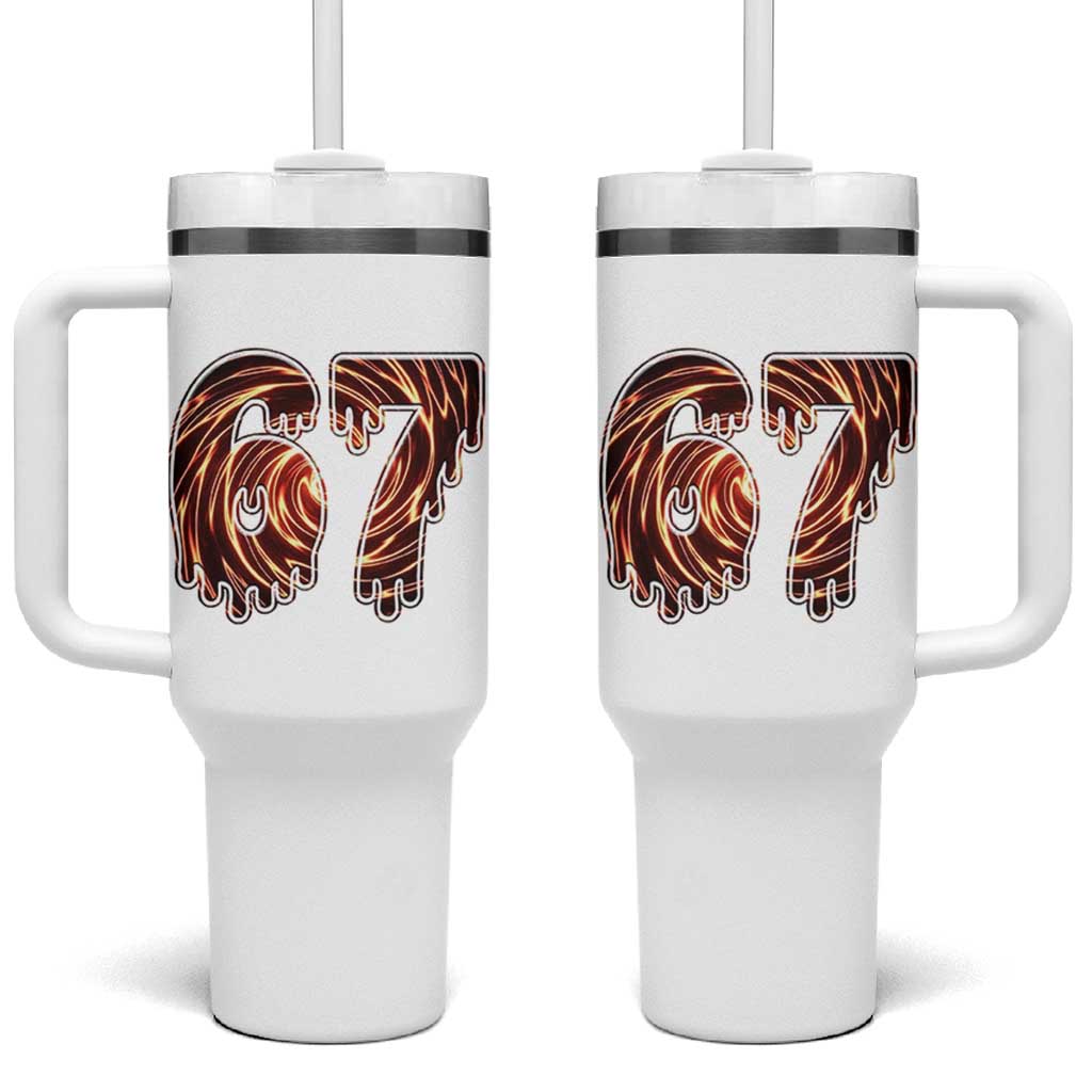 Fire Swirl Effect Printed Tumbler With Handle Six Seven Meme