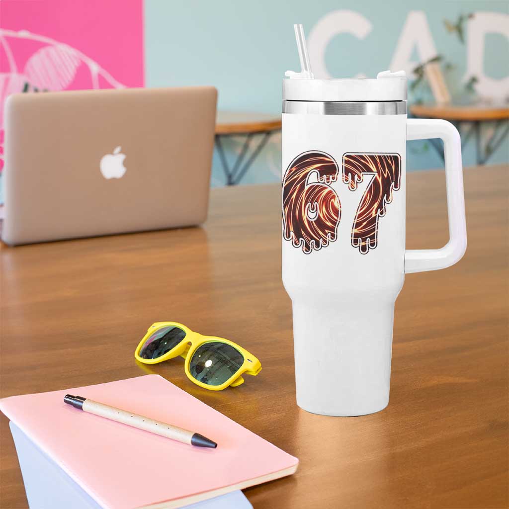 Fire Swirl Effect Printed Tumbler With Handle Six Seven Meme