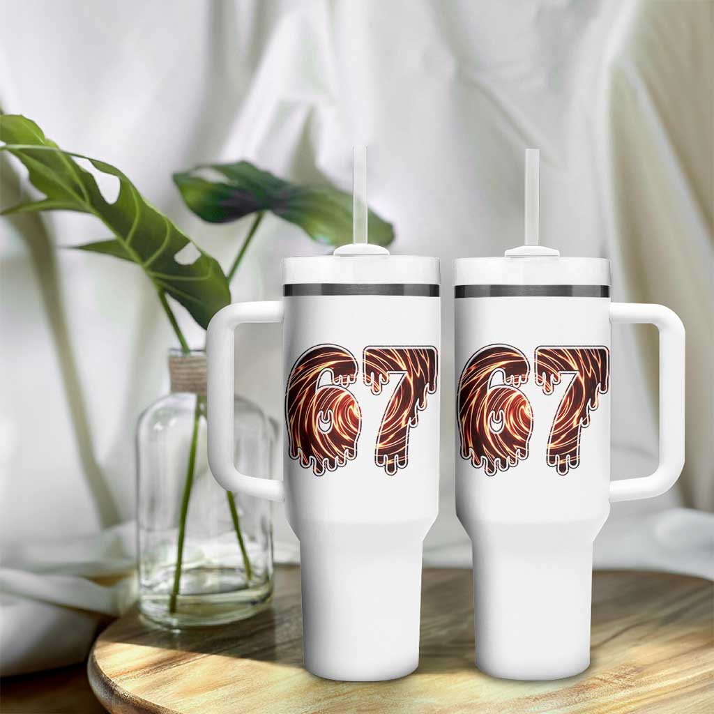 Fire Swirl Effect Printed Tumbler With Handle Six Seven Meme