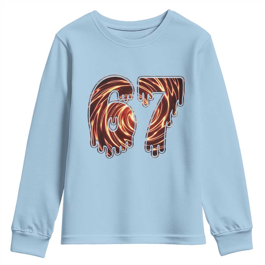 Fire Swirl Effect Printed Youth Sweatshirt Six Seven Meme