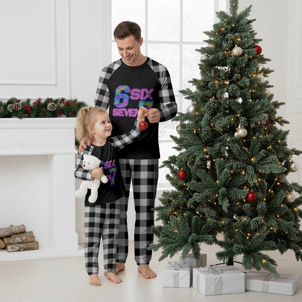 Colorful Neon Light Effect Plaid Pajama Set Six Seven Meme