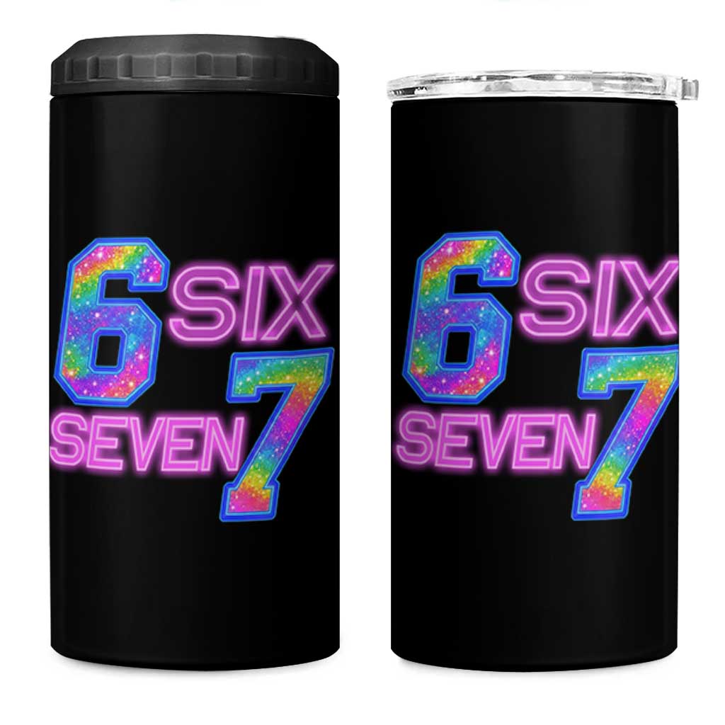 Colorful Neon Light Effect 4 in 1 Can Cooler Tumbler Six Seven Meme