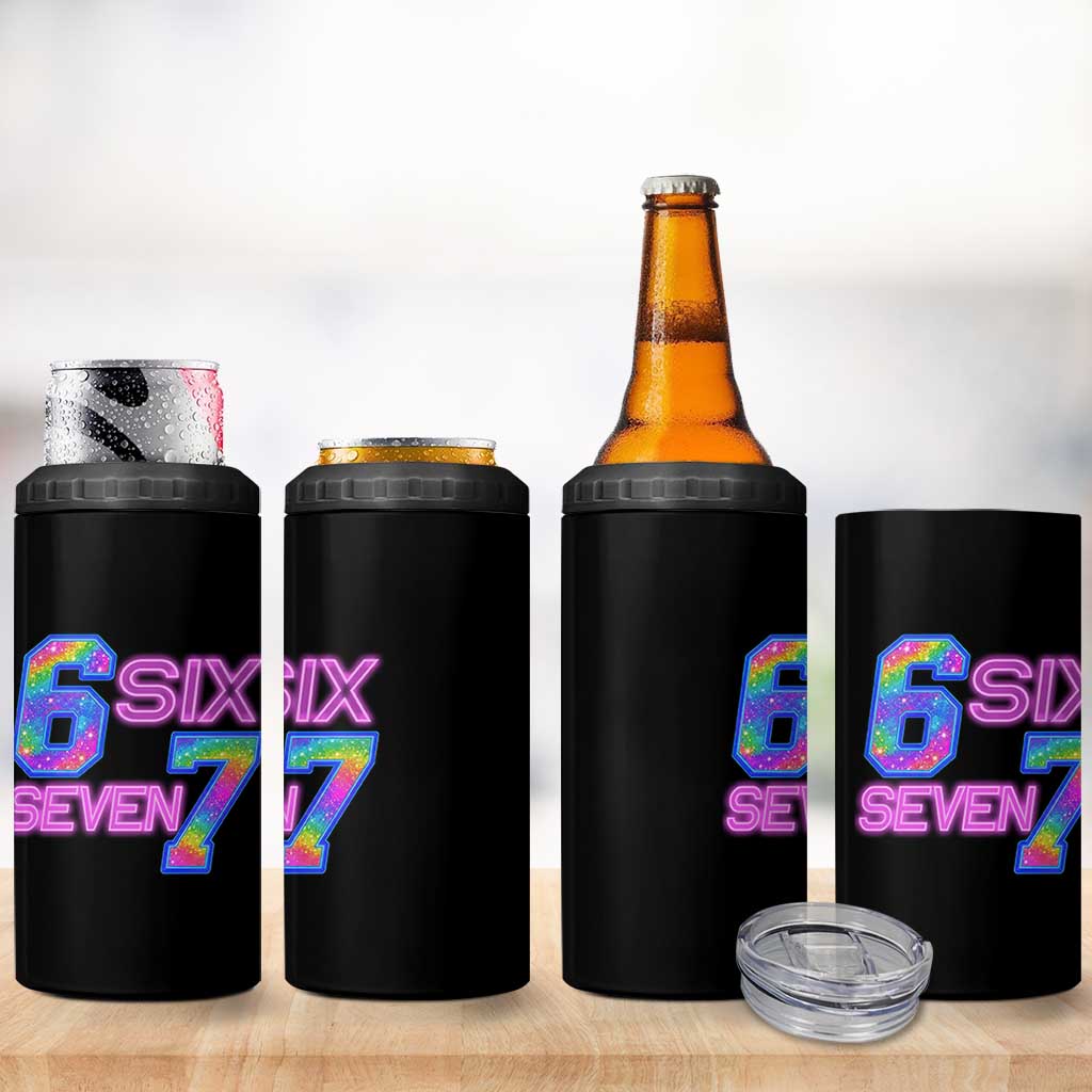 Colorful Neon Light Effect 4 in 1 Can Cooler Tumbler Six Seven Meme