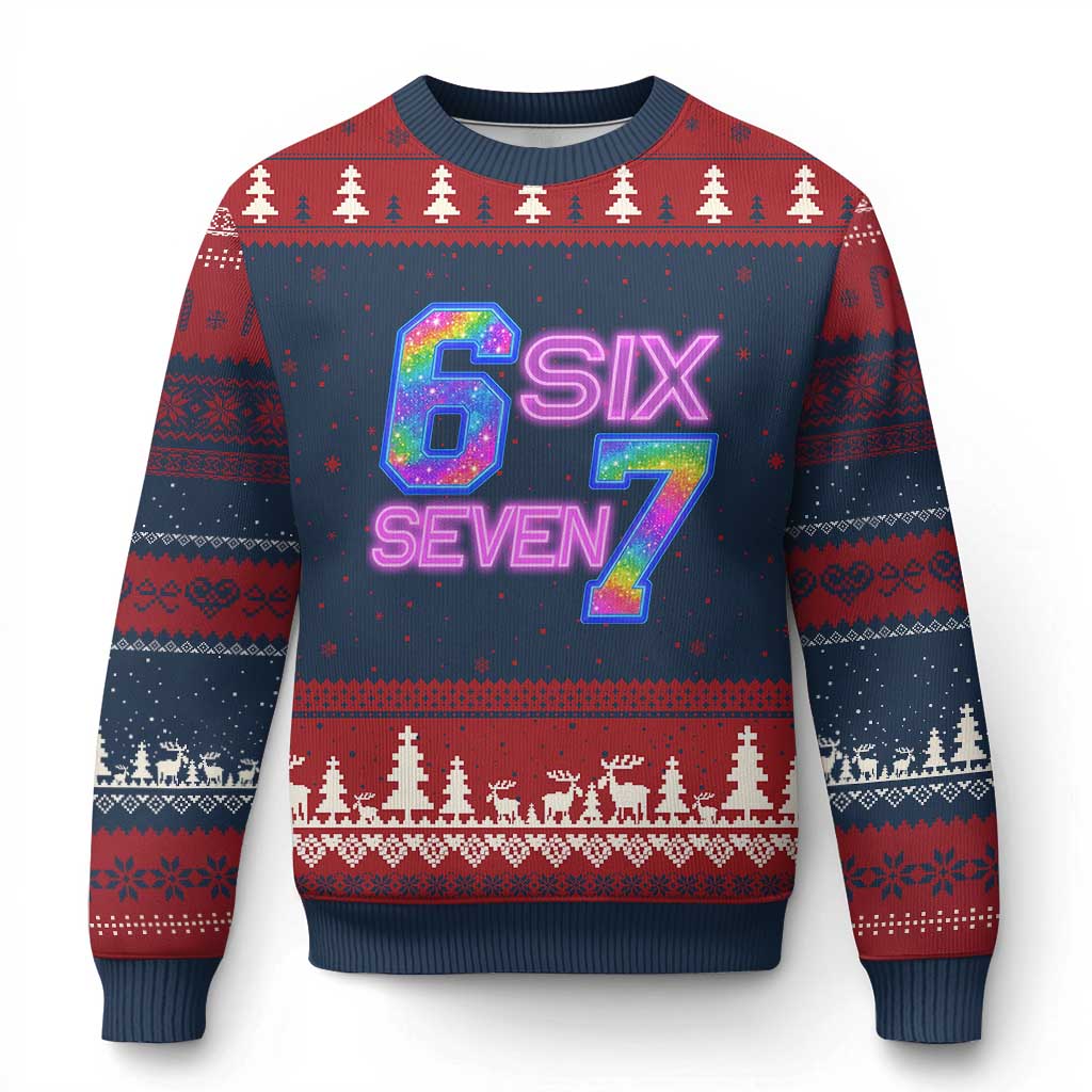 Colorful Neon Light Effect Ugly Christmas Sweater Six Seven Meme