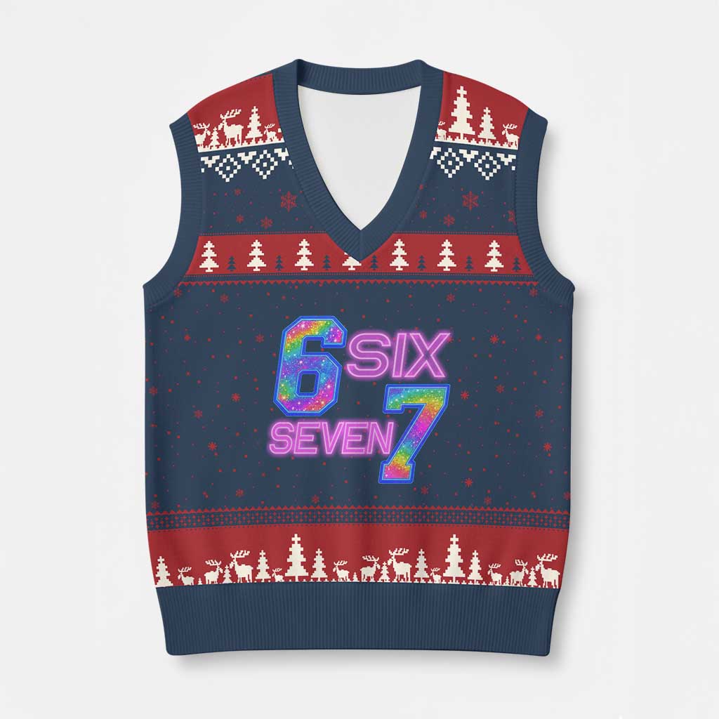 Colorful Neon Light Effect V-Neck Knit Sweater Vest Six Seven Meme