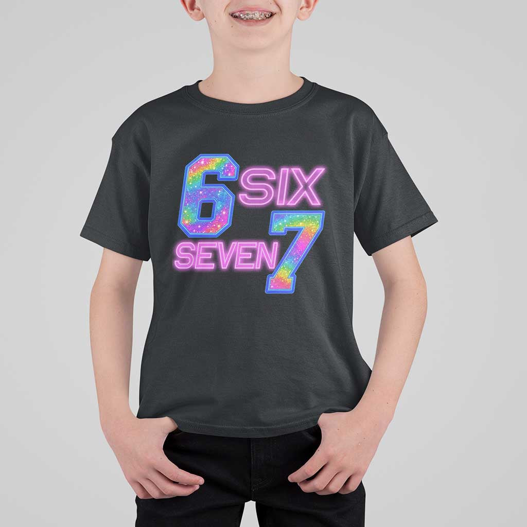 Colorful Neon Light Effect T Shirt For Kid Six Seven Meme