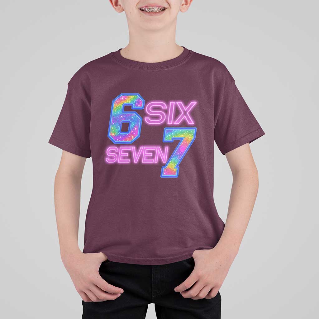 Colorful Neon Light Effect T Shirt For Kid Six Seven Meme