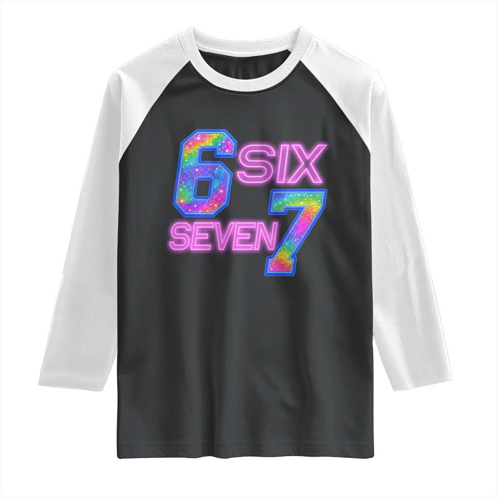 Colorful Neon Light Effect Raglan Shirt Six Seven Meme